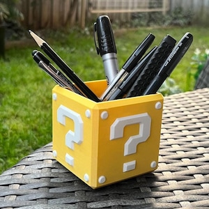 Mario Stationary Holder Question ? Block | Retro Cozy Gaming | Kids videogame gift | Cute Office Table Decor