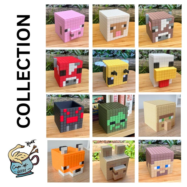 Porta-objetos e vaso de plantas em formato de galinha, abelha ou vaca cogumelo do Minecraft imagem 10
