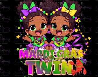 Mardi Gras twins kids , Sublimation , twinning fun  Png