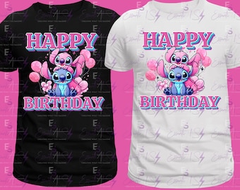 Feliz cumpleaños DTF, Stitch y ángel cumpleaños PNG, Sublimación