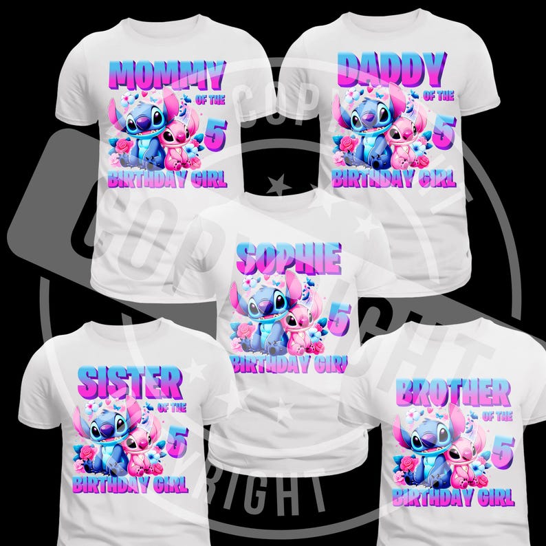 Camisetas familiares a juego de cumpleaños de Lilo Stitch, camiseta familiar de cumpleaños de Stitch, camiseta de fiesta de Lilo para niña de cumpleaños DTF y SUBLIMACIÓN imagen 1
