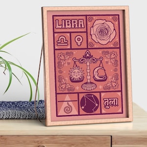 Waage Sternzeichen Kunstdruck • Waage Geburtstagsgeschenk • Waage Wandkunst • Boho Astrologie Geschenk für Sie • Celestial • Sternzeichen Poster