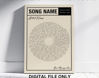Custom Vinyl Lyrics Print, Personalised Music Poster, Custom Music Gift, Anniversary Gift, For Her, For Him, Wedding Song Dance, Vintage