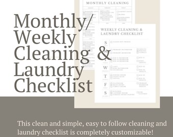 Monthly/Weekly Cleaning & Laundry Checklist, Monthly Cleaning Checklist, Laundry Checklist, Weekly Cleaning Checklist, Laundry Schedule