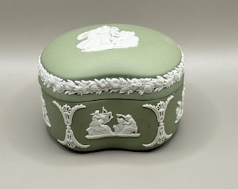 Wedgwood Jasperware Trinket Box: Classic White on Sage green Pegasus Design