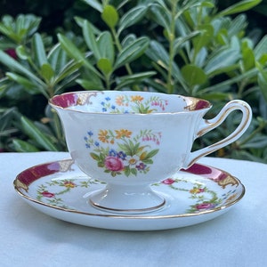 Rare Vintage Shelley Red Dubarry Tea Cup and Saucer