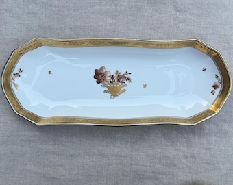 Royal Copenhagen Golden Basket Oblong Serving Dish – Hand Painted Danish Porcelain Tray with Gold Gilt, Elegant Vintage Tableware