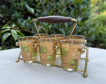 Vintage Culver Valencia Shot Glass Set - 22k Gold Trim, Original Caddy