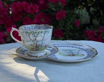 Vintage Royal Albert "Silver Birch" Tea Cup and Saucer set, Tea Cup Gift, Fine Bone China, Tennis set