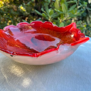 Mid-Century Murano Art Glass Bowl: Orange, Red, and Gold Flecks