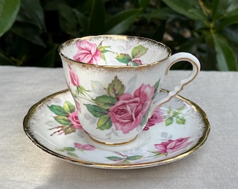 Royal Stafford Berkeley Rose Old English Rose Tea Cup and Saucer Set, Vintage, Cabbage Rose