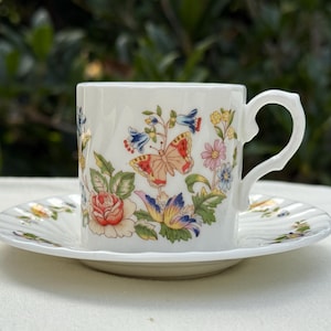 aynsley coffee cups Aynsley Orchard Fruit Tea Cup & Cake Plate Trio Signed D Jones Green
