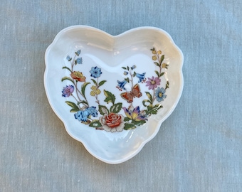 Vintage Aynsley Bone China Trinket Dish: Cottage Garden Heart