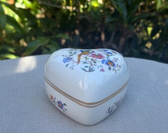 Vintage Hammersley Fine Bone China Bird of Paradise heart shaped trinket box, jewelry box