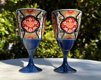 Vintage Arita Ware Wine Goblets: Imari Phoenix & Floral Design