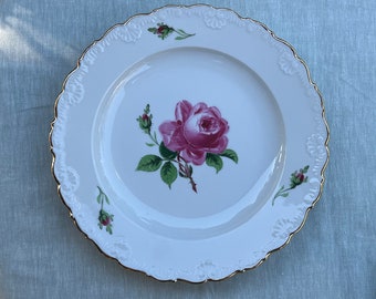 マイセン ピンクのバラ　プレート　アンティーク　壁掛け付き Meissen Porcelain Tray 29 cm, Pink Rose Decor - Etsy 日本