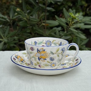 Minton Haddon Hall Tea Cup and Saucer, Blue, Vintage