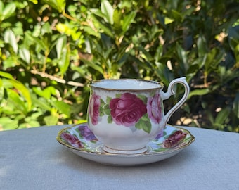 Royal Albert Old English Rose Teetasse und Untertasse Set, Vintage, Cabbage Rose