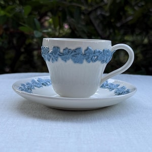 Vintage Wedgwood Demitasse Cup and Saucer Set: Blue Queensware, 1940s