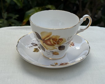 Vintage Regency Fine Bone China Yellow Rose Teacup and Saucer