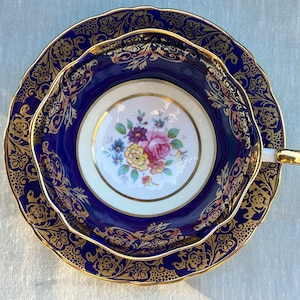 Rare Vintage Paragon Cobalt Tea Cup and Saucer Set Fine Bone China