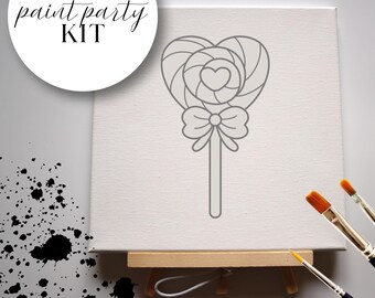 Girls Night Sip and Paint | Hearts | Paint at Home Party | Girls Night | Ladies Night | Complete Kit | Lollipop Theme