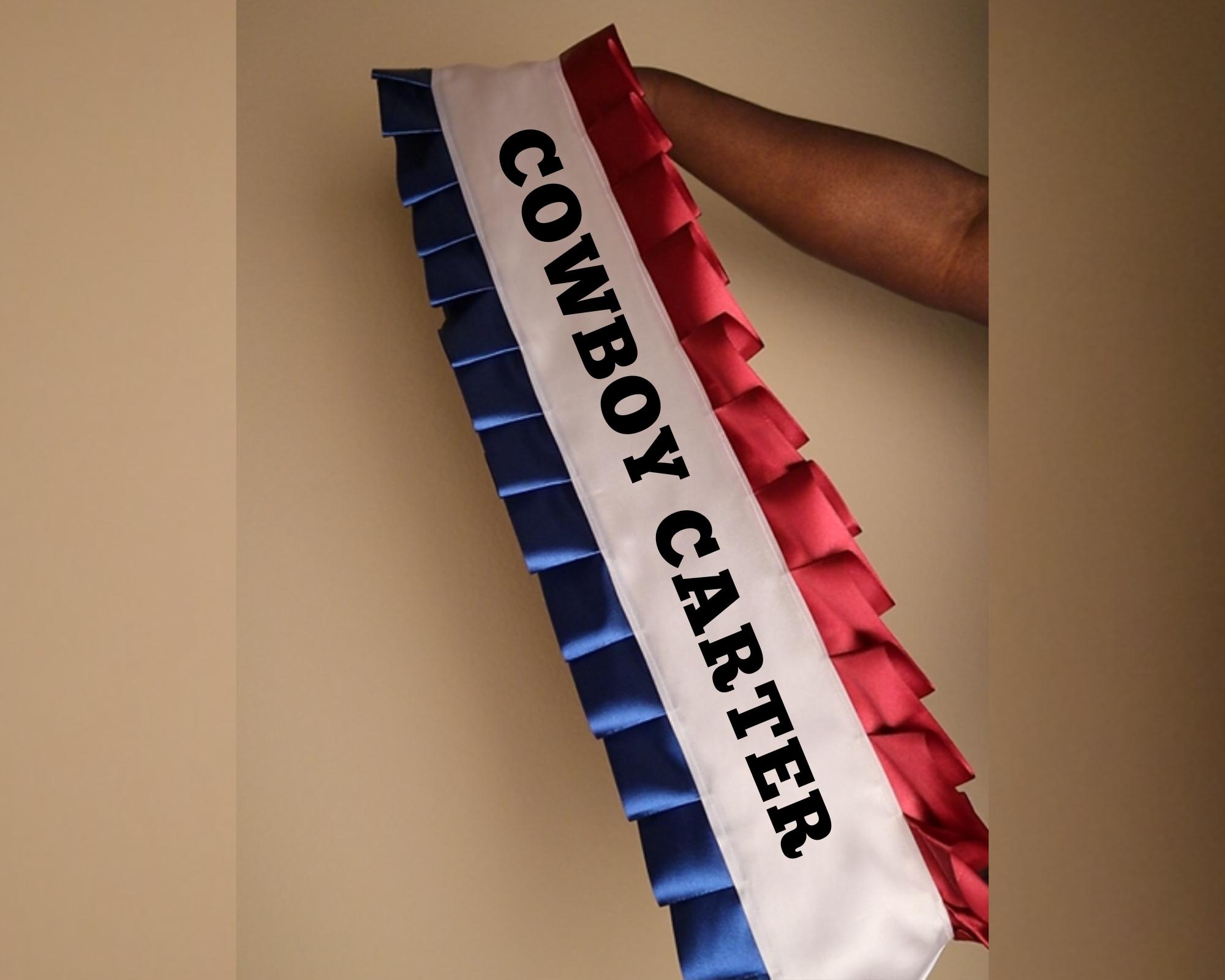 Cowboy Carter Inspired Sash (3-4 weeks lead time) Custom Sash With Red Blue Pleated Trim, Patriotic Pageant  main image 4