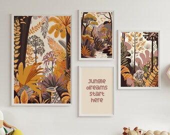 Jungle Nursery Wall Prints Set of 4 , Safari Pictures, Nursery Decor, Baby Room Prints, Jungle Kids Posters, Rainforest Nursery Artwork