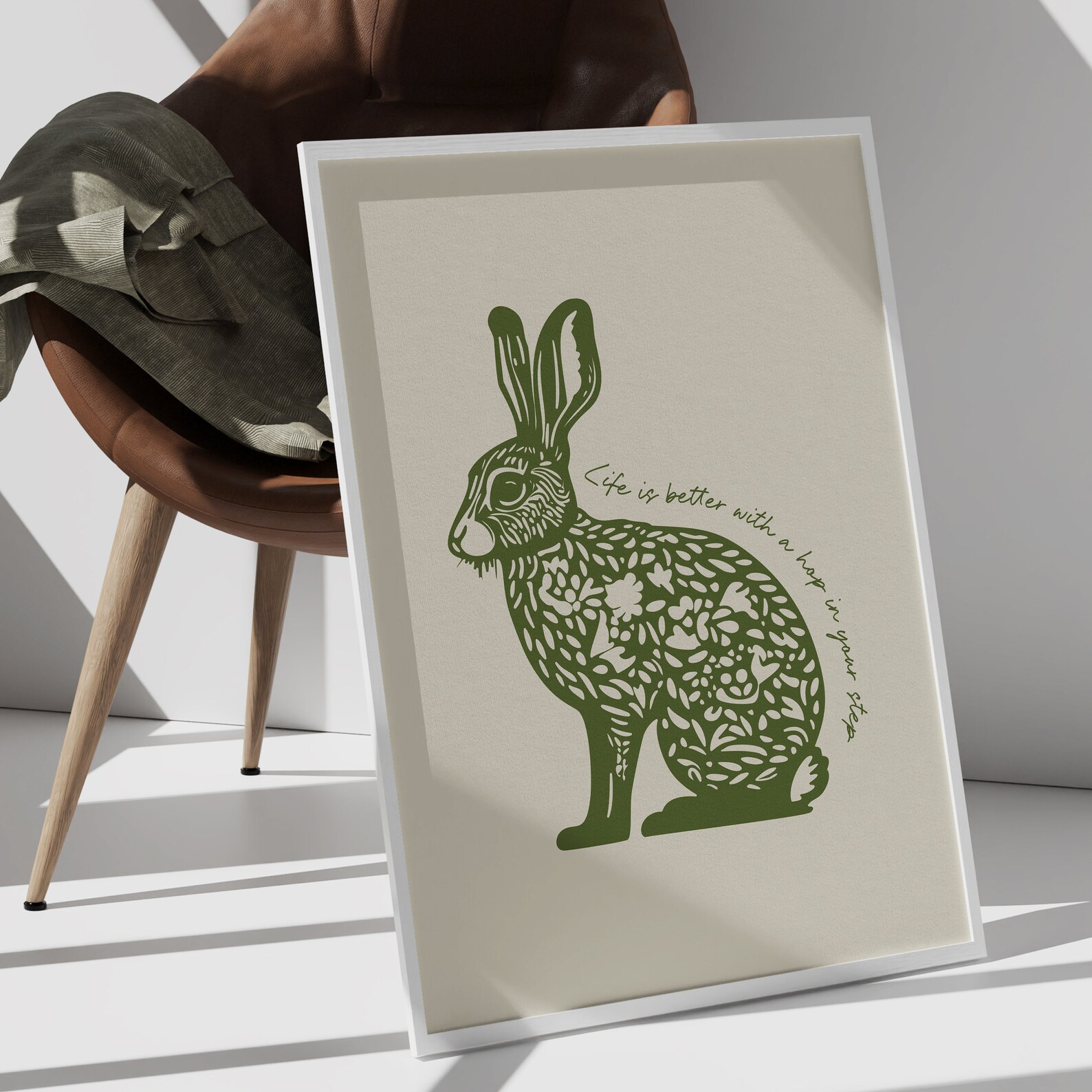 Rabbit Wall Art - Bunny Print With Quotes, Chic Animal Decor for ...