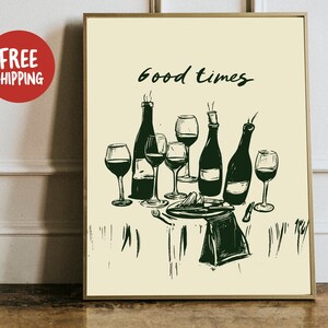 Food and Drink Print: Wine Wall Art, Trendy Retro Dinner Party Poster, Dining Room Quote Wall Art Decor