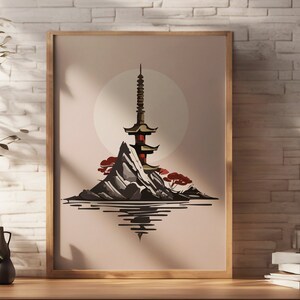Japan Wall Art - Japanese Landscape Digital Art, Printable Japan Decor Poster, Oriental Asian Artwork