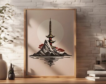 Japan Wall Art - Japanese Landscape Digital Art, Printable Japan Decor Poster, Oriental Asian Artwork