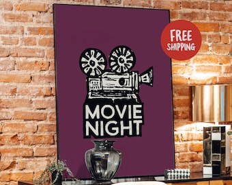 Retro Film Projector Poster: Cinema Room Wall Art, Movie Night Quote Print, Vintage Movie Picture, Cinema Poster Print
