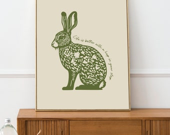 Rabbit Vintage Print, Tattoo Line Art Rabbit, Rabbit Wall Art Quote, Retro Rabbit Picture, Chic Rabbit Picture, Traditional Line art style