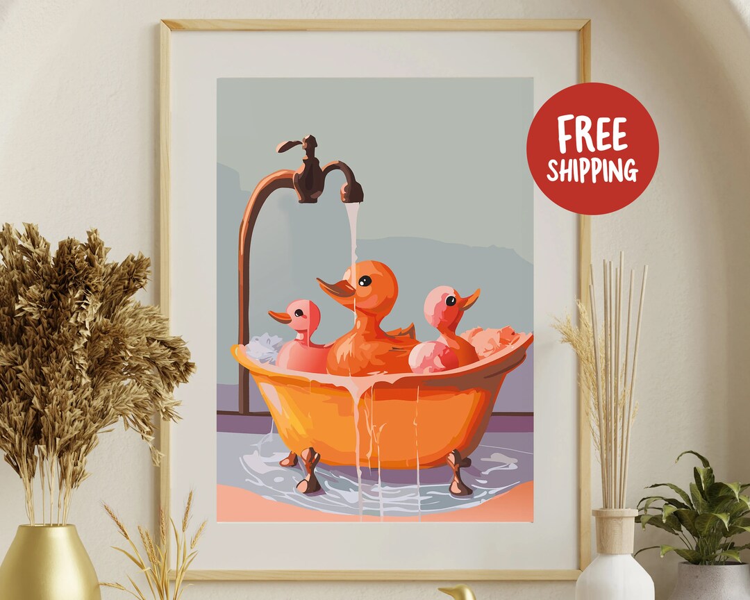 Retro Rubber Duck Wall Art - Cute Bathroom Decor & Vintage Style Print ...