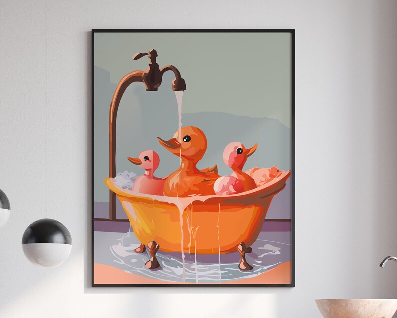 Retro Rubber Duck Wall Art - Cute Bathroom Decor & Vintage Style Print ...