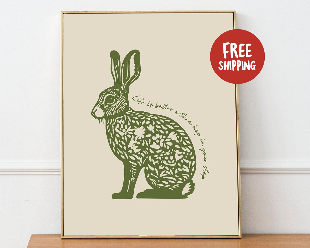 Rabbit Wall Art - Bunny Print With Quotes, Chic Animal Decor for ...