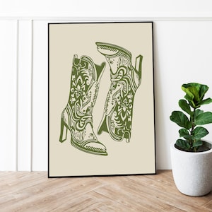 Cowboy Boots Print, Cowgirl Print, Cowboy Boot Art Picture, Retro Chic Print, Country Poster, Decor, Minimalistic Southern  Wall Art