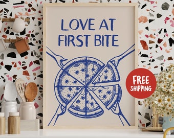 Trendy Kitchen Wall Art: Retro Pizza Print, Fun Dining Room Picture, Unique Food Poster, Aesthetic Home Decor
