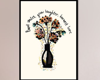 Flowers Picture, Abstract Flowers Vase Print, Flowers Quote Wall Art, Watercolour Flowers Art Poster, Vintage Chic Flower Picture, Antique