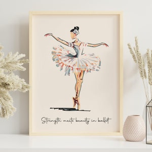 Ballerina Picture, Ballet Wall Art, Ballet Dancer Print, Ballerina Print, Quote Art, Ballerina Illustration Quote, Girls Room Wall Art