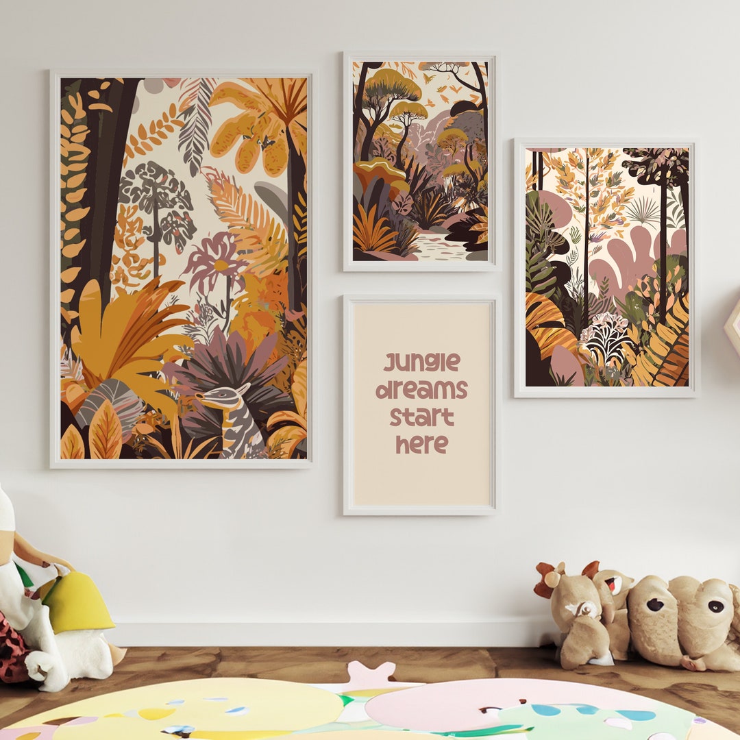 Jungle Nursery Wall Prints Set of 4 , Safari Pictures, Nursery Decor ...