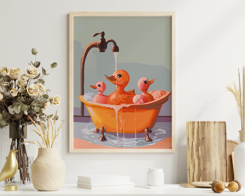 Retro Rubber Duck Wall Art - Cute Bathroom Decor & Vintage Style Print ...