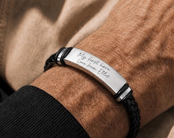 Personalised Bracelet for Dad, Custom Engraved Men’s Leather Bracelet, Father’s Day Gift, Bespoke Bracelet from Son or Daughter