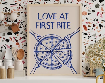 Aesthetic Pizza Print for Kitchen Wall Art, Retro Kitchen Decor, Trendy Food Picture, Fun Dining Room Art, Home Decor