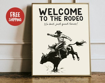 Cowboy Rodeo Wall Art - Retro Western Decor with Fun Quote -  Entryway Picture - Country Western Art