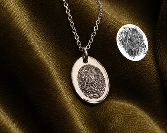 Personalised Fingerprint Necklace for Wife, Custom Engraved Text Pendant, Memorial Oval Necklace, Anniversary Gift for Girlfriend