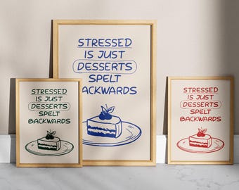 Funny Quote Kitchen Art Print, Vintage Baking Poster & Cake Slice Wall Art, Cake Decor for Kitchen and Home, Digital Download,