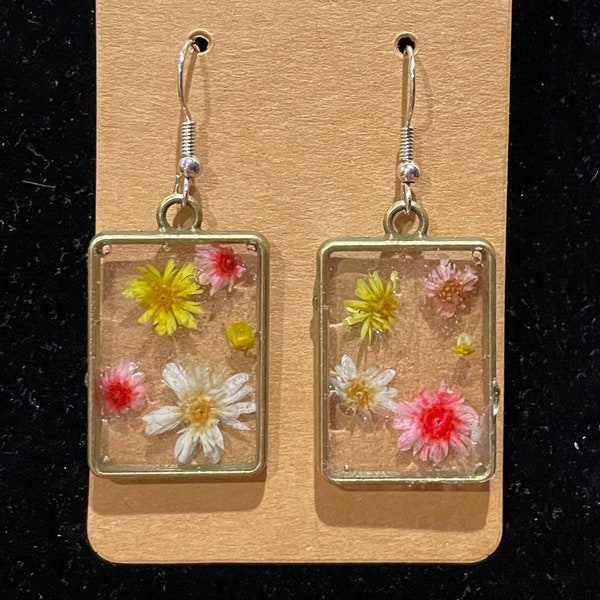 Floral Bezeled Resin Earrings (handmade, eco-friendly + comes with free button and drawstring pouch!)