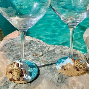 Sea Turtle Returns to Ocean - hand painted wine glass